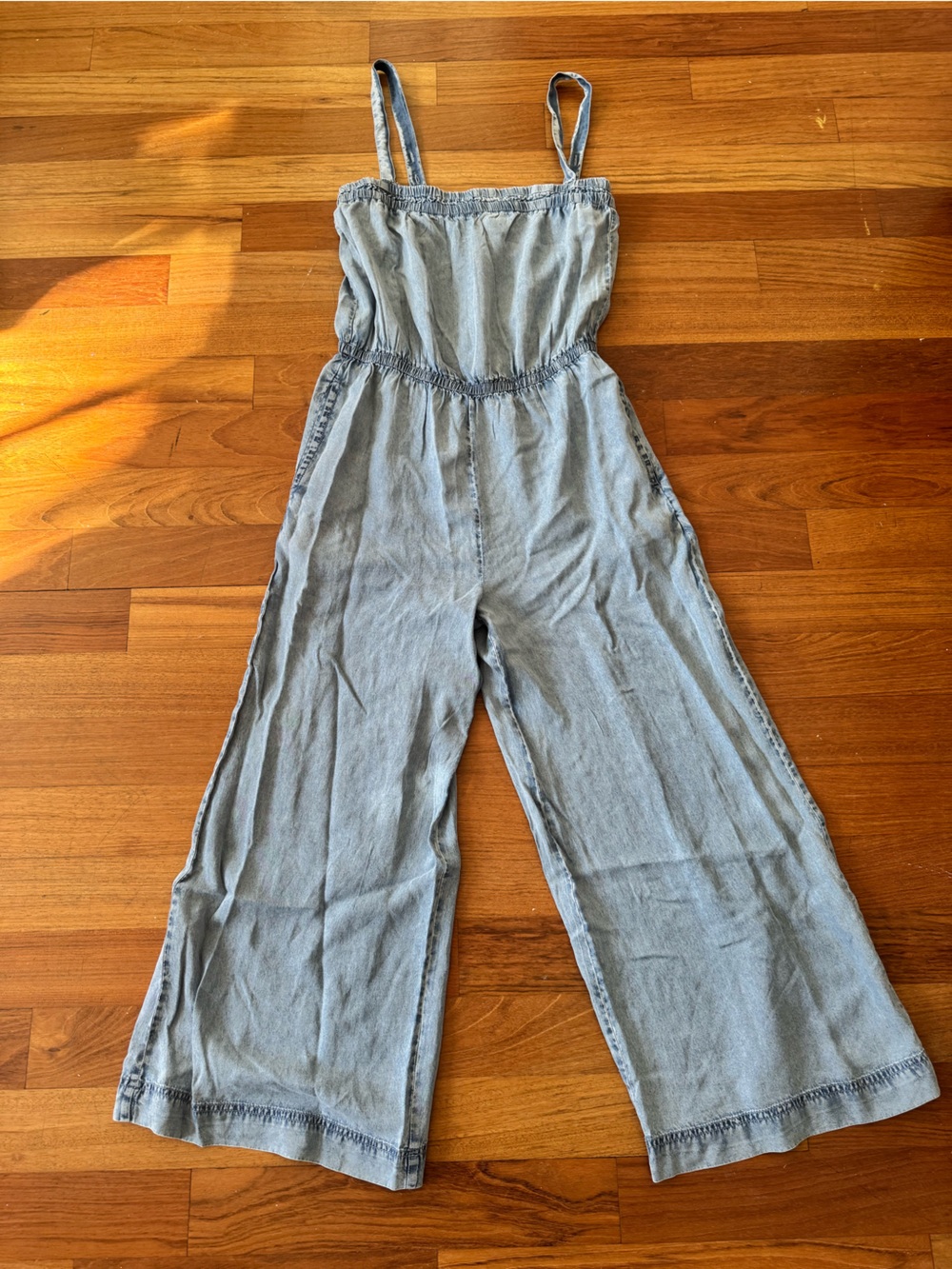 Z Supply Light Blue Wide Leg Denim Jumpsuit